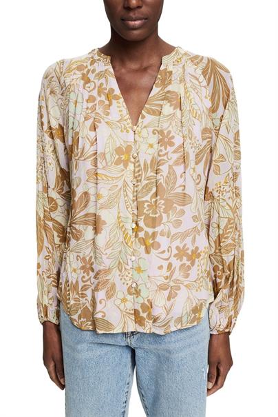 Langarmbluse mit floralem Print beige
