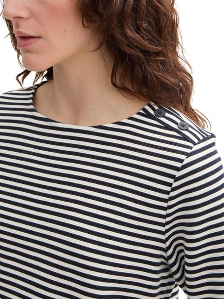 Langarmshirt mit Knopf-Details offwhite navy regular stripe