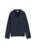 Langarmshirt mit Polokragen small blue wave print