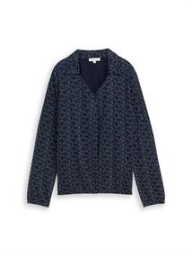 Langarmshirt mit Polokragen small blue wave print