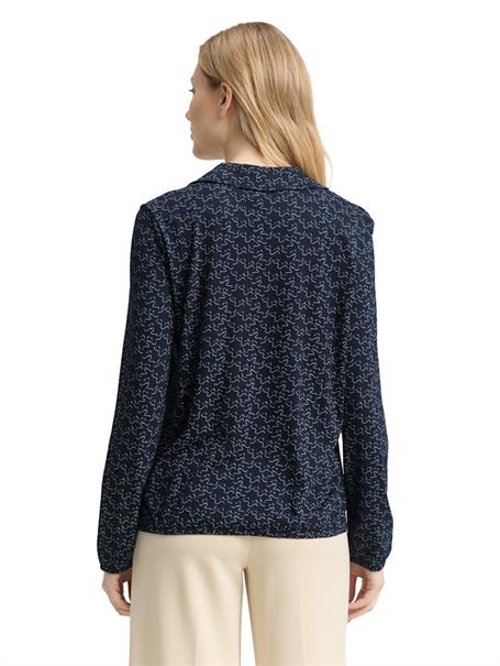 Langarmshirt mit Polokragen small blue wave print