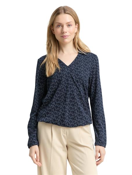 Langarmshirt mit Polokragen small blue wave print