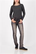 Langarmshirt mit Strickkragen anthra melange