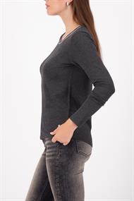 Langarmshirt mit Strickkragen anthra melange