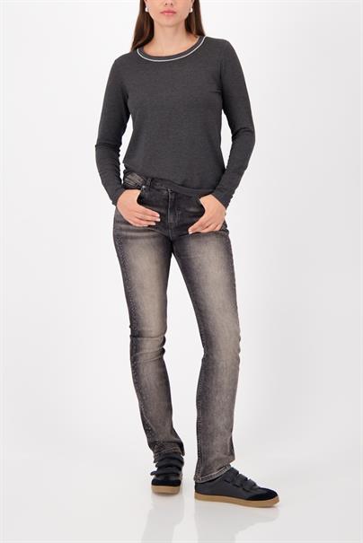 Langarmshirt mit Strickkragen anthra melange