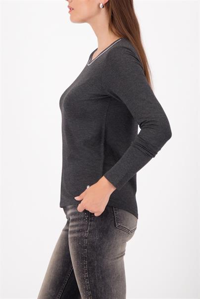Langarmshirt mit Strickkragen anthra melange