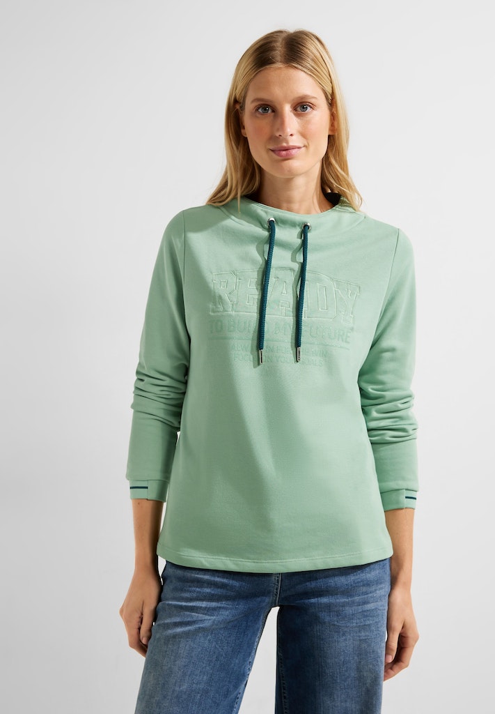 Cecil Damen Sweatshirt Langarmshirt clear kaufen online Wording bequem bei green mit sage