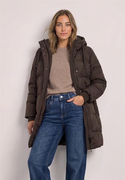 Lange Jacke mit Kapuze und Steppmuster auburn brown