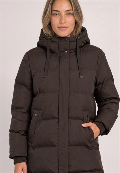 Lange Jacke mit Kapuze und Steppmuster auburn brown