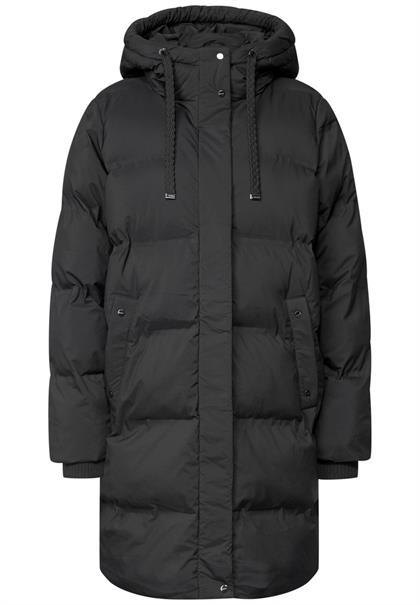Lange Jacke mit Kapuze und Steppmuster black