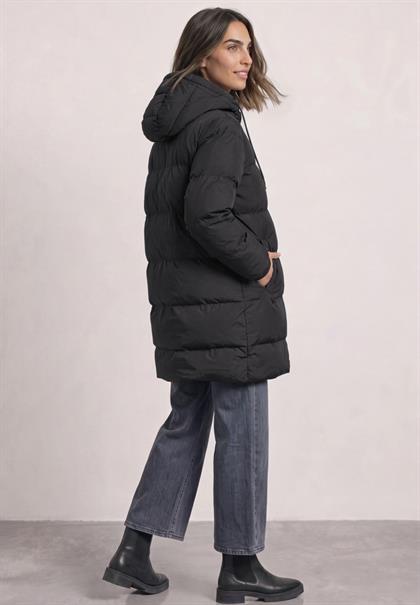 Lange Jacke mit Kapuze und Steppmuster black