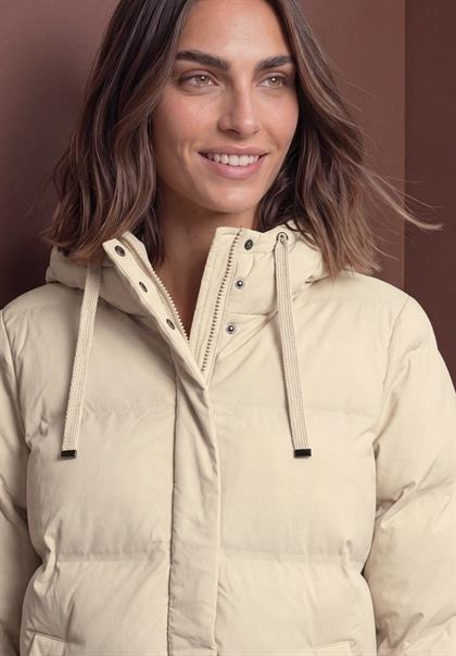 Lange Jacke mit Kapuze und Steppmuster soft fawn beige