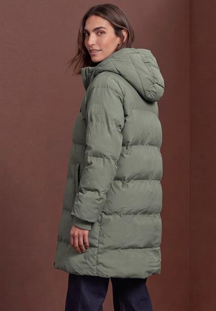 Lange Jacke mit Kapuze und Steppmuster somber green
