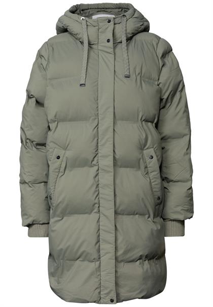 Lange Jacke mit Kapuze und Steppmuster somber green