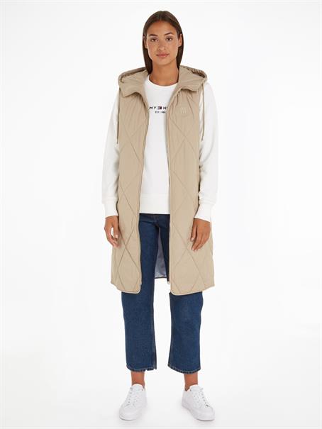 Lange Sorona Weste mit Rautensteppung beige