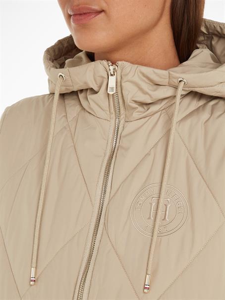 Lange Sorona Weste mit Rautensteppung beige