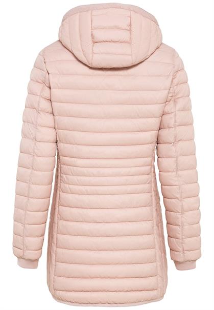 Lange Steppjacke mit abnehmbarer Kapuze rose
