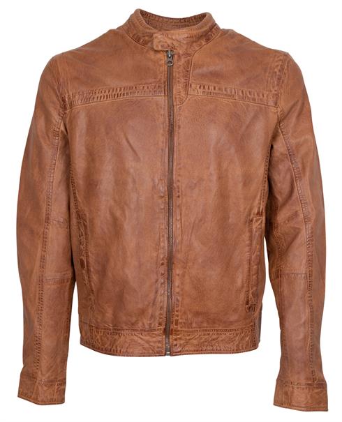 Lederjacke "GBRyker LABUV" mit Label-Applikationen cognac