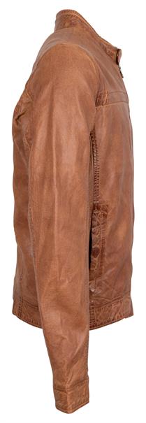 Lederjacke "GBRyker LABUV" mit Label-Applikationen cognac