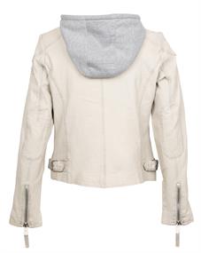 Lederjacke mit abnehmbarer Kapuze beige