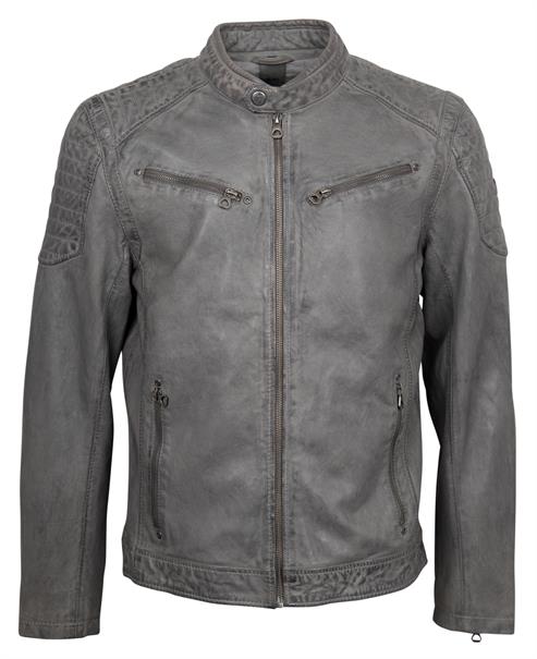 Lederjacke mit Stehkragen grau