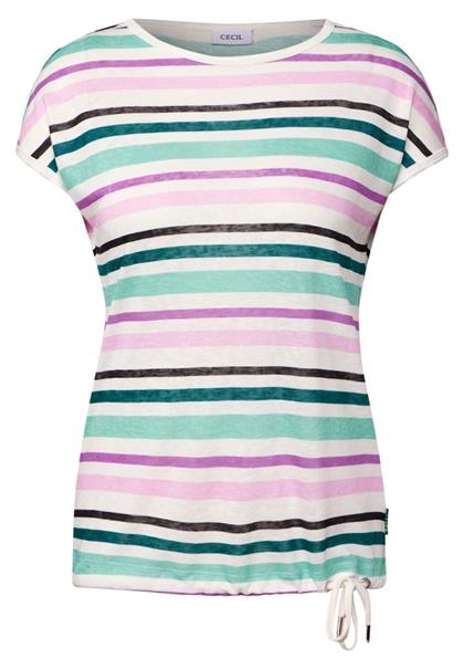 Leinen-Look Streifen-Shirt agave green