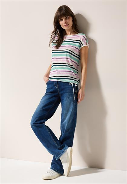 Leinen-Look Streifen-Shirt agave green