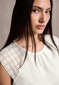 Leinen-Look Top mit Spitze off white