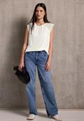 Leinen-Look Top mit Spitze off white