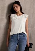 Leinen-Look Top mit Spitze off white