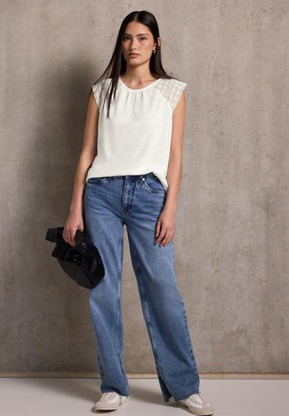 Leinen-Look Top mit Spitze off white