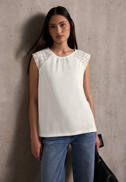 Leinen-Look Top mit Spitze off white