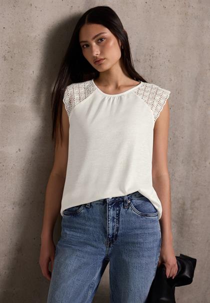 Leinen-Look Top mit Spitze off white