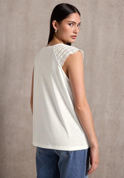 Leinen-Look Top mit Spitze off white