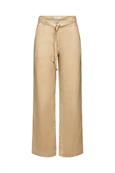 Leinenhose mit Gürtel und weitem Bein beige