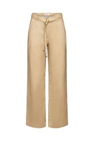 Leinenhose mit Gürtel und weitem Bein beige