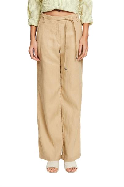 Leinenhose mit Gürtel und weitem Bein beige