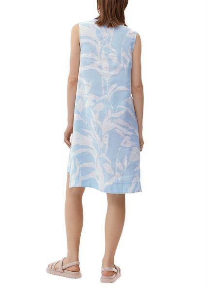 Leinenkleid mit V-Ausschnitt creme , blau