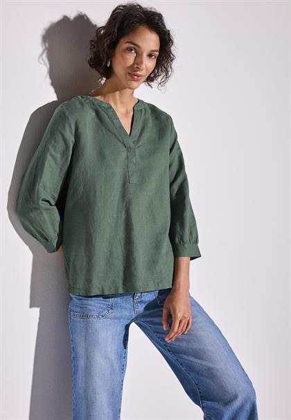 Leinenmix-Bluse in Unifarbe garden green