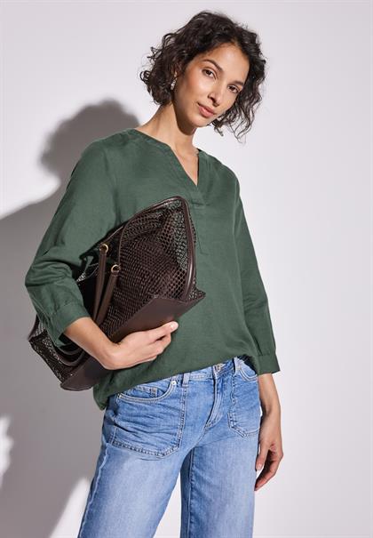 Leinenmix-Bluse in Unifarbe garden green