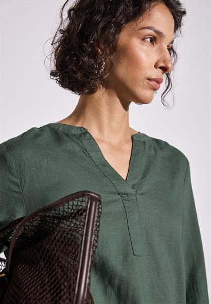 Leinenmix-Bluse in Unifarbe garden green