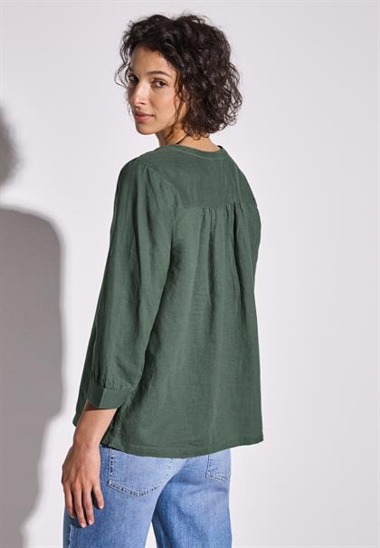 Leinenmix-Bluse in Unifarbe garden green