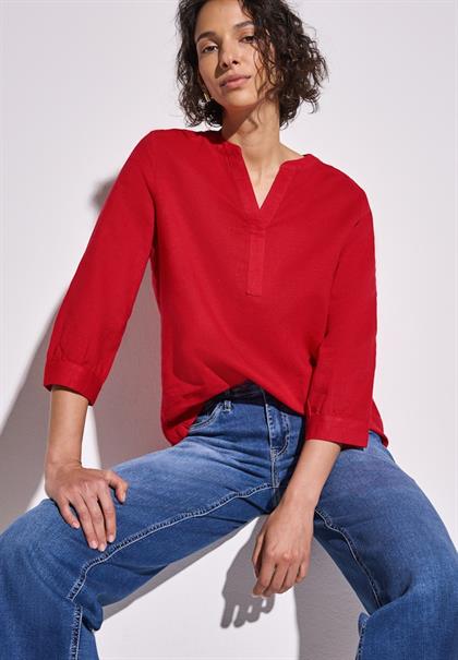Leinenmix-Bluse in Unifarbe glory red