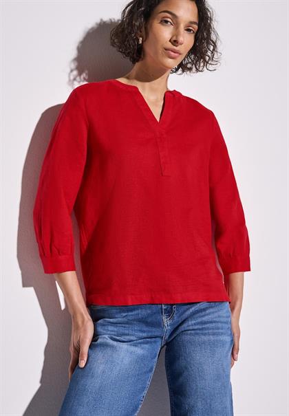 Leinenmix-Bluse in Unifarbe glory red