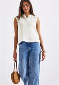 Leinenmix-Bluse mit Rüschen off white