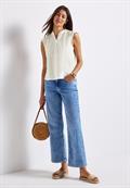 Leinenmix-Bluse mit Rüschen off white