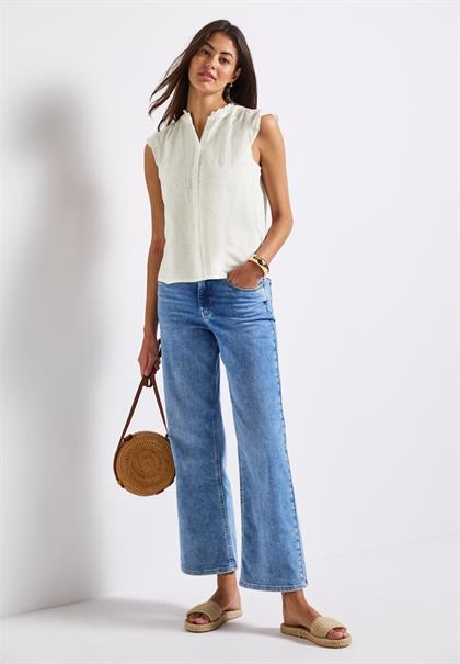 Leinenmix-Bluse mit Rüschen off white