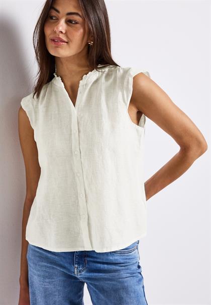 Leinenmix-Bluse mit Rüschen off white