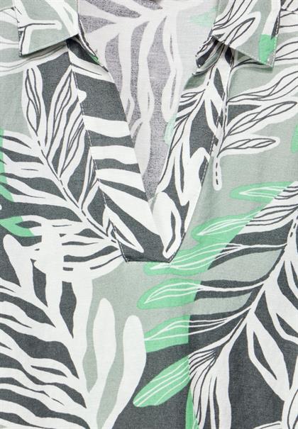 Leinenmix Kleid mit Print soft salvia green