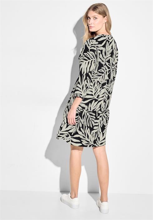 leinenmix-print-kleid-black